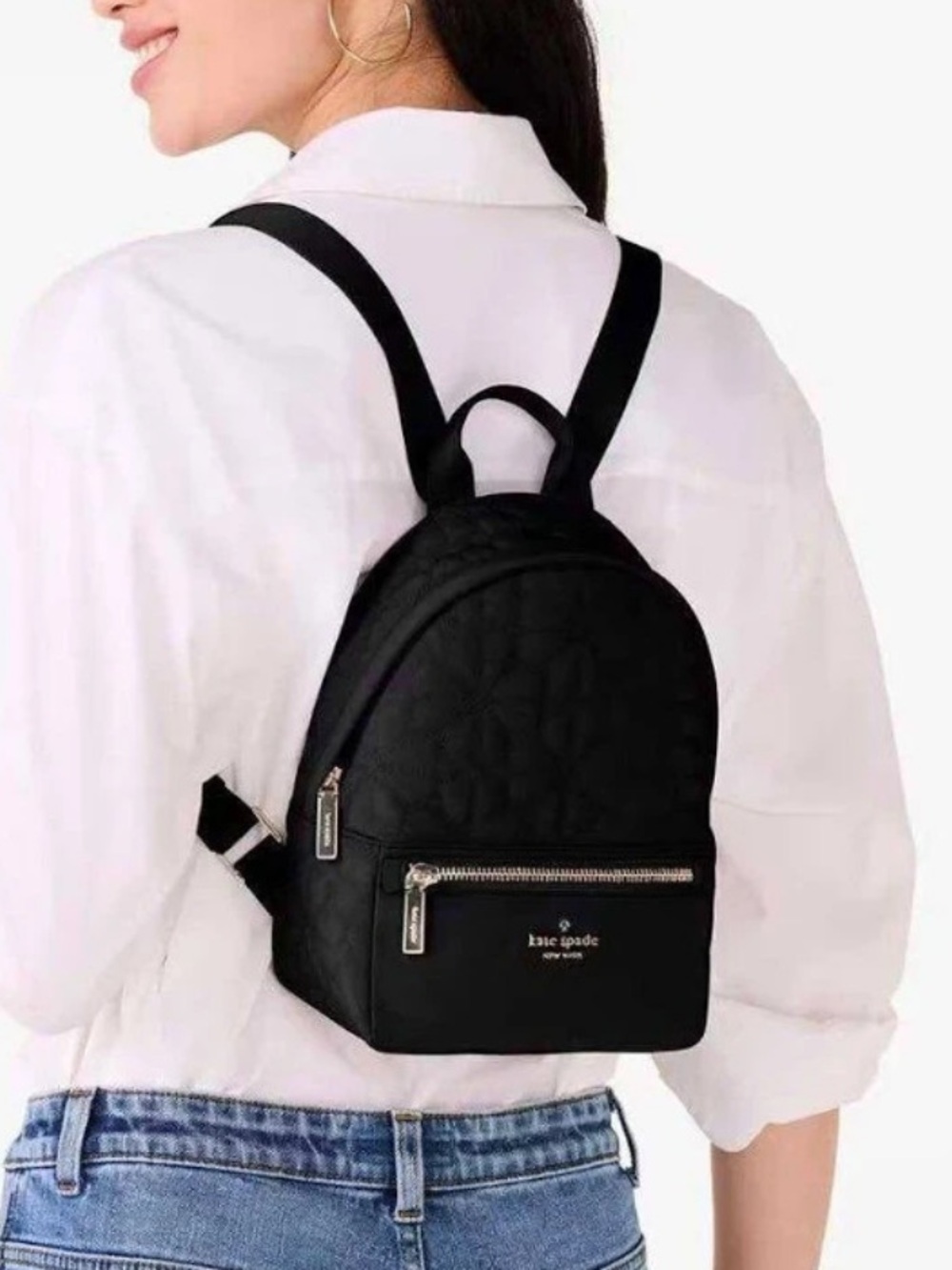 Kate Spade New York Flower Quilted Fabric Small Backpack Black